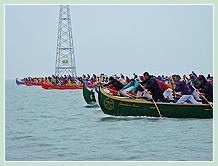 La Régate des 42 Caorline à Venise : la “mer” des concurrents et des bateaux