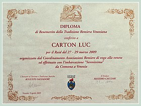 Diplôme du Mérite de la Ville de Venise (Benemerito) accordé à Luca, une distinction exceptionnelle délivrée aux Vénitiens les plus méritants.